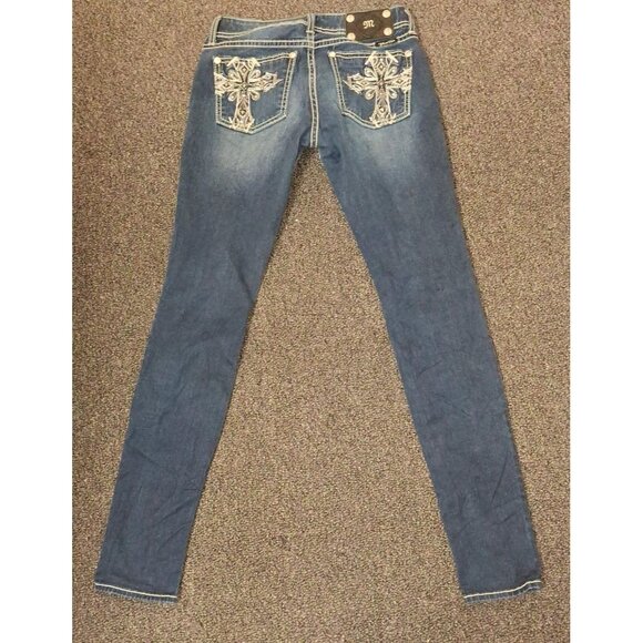 Miss Me Jeans Womens Size 27 Jegging Skinny Embellished Cross Flap Pockets Bling - Picture 2 of 3